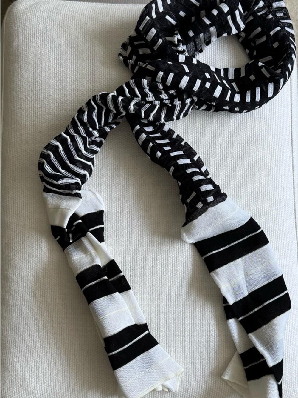 MISSONI Italy Black White Sheer Cotton Blend Stripe Knit Scarf